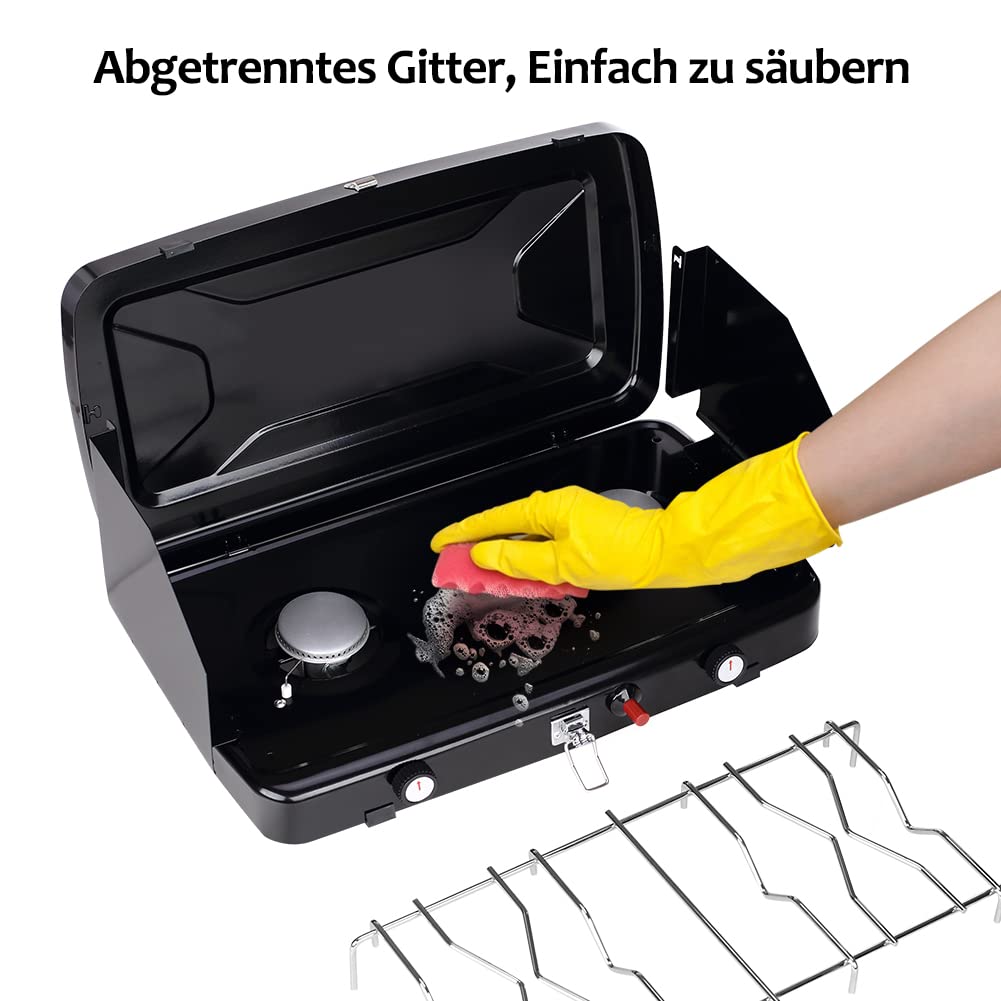 Camplux JK-8620-DE Tragbarer 2-Flammiger Campingkocher, 50 mbar, 2400 W