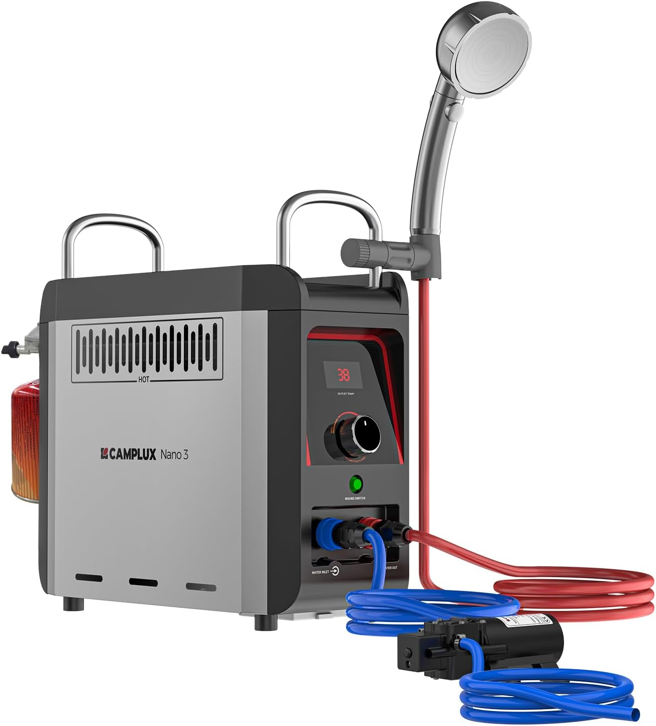 Gas-Durchlauferhitzer mit Wasserpumpe, 3 l/min, 28–30 mbar – Mobile Warmwasserquelle für Wohnmobil, Outdoor & Camping