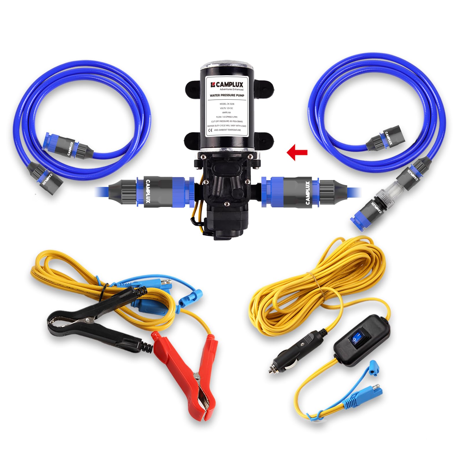 Camplux 12V Wasserpumpe Schwarz 6L/min für Wohnwagen und Boot