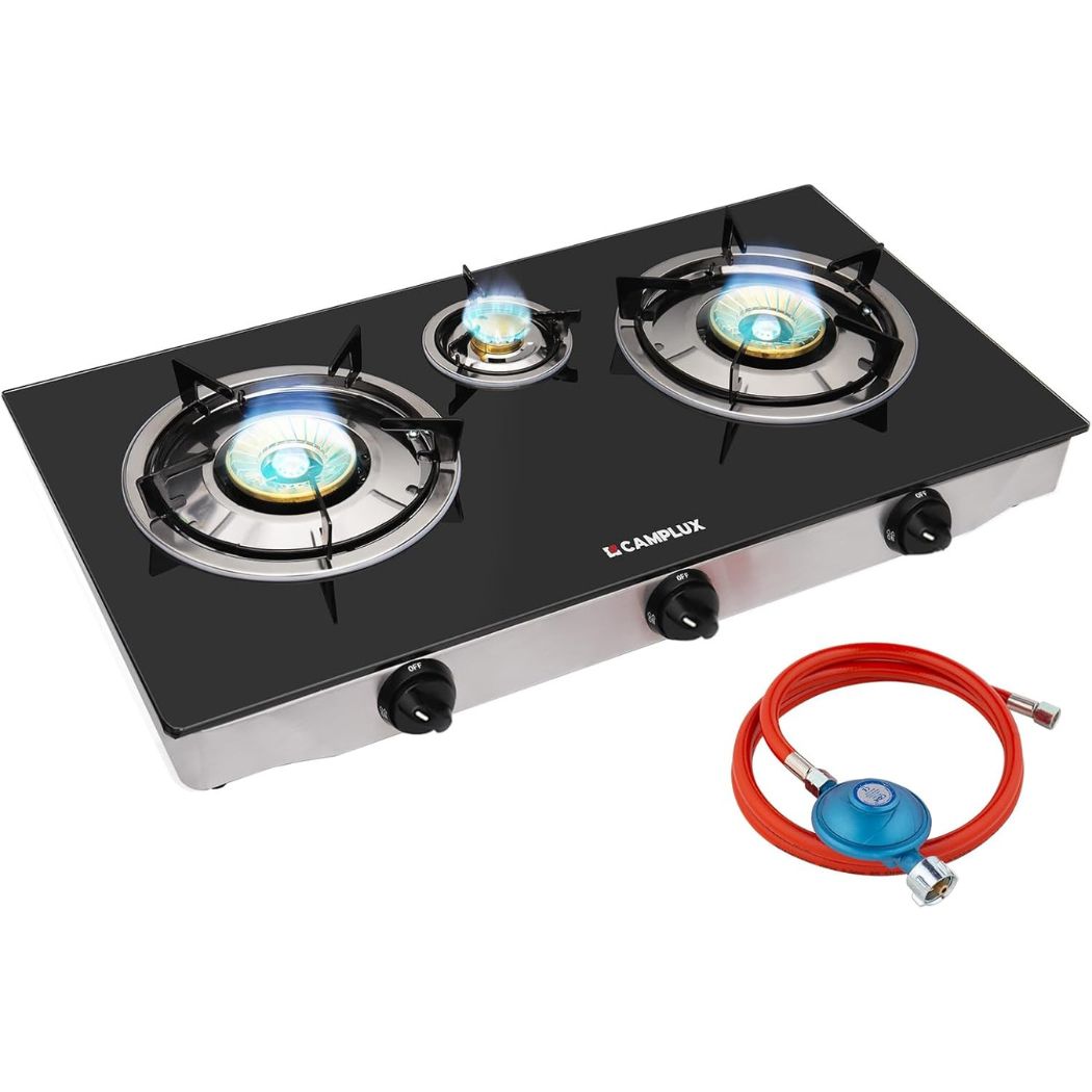 gaskocher campen Camplux TC03GB 3-flammiger Glas Gaskocher – Modernes Design für Küche und Camping