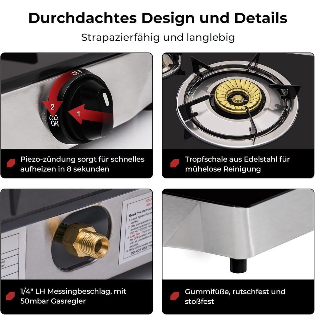 Camplux TC03GB 3-Flammiges Gaskochfeld
