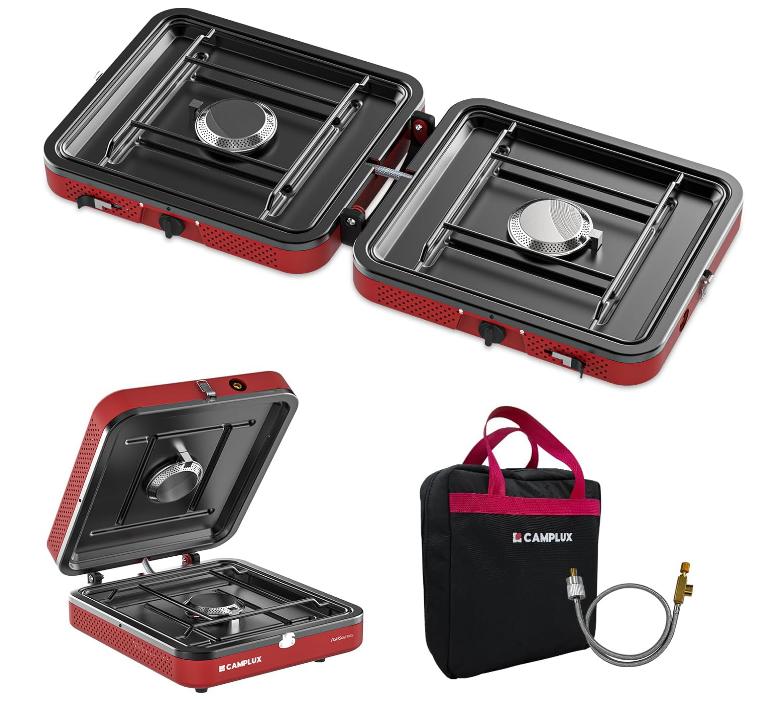 CAMPLUX FoldGo Campingkocher 2 Brenner, tragbarer Gaskocher mit Griff für Schraub-Gaskanister, ideal für Camping, Wandern, Picknick