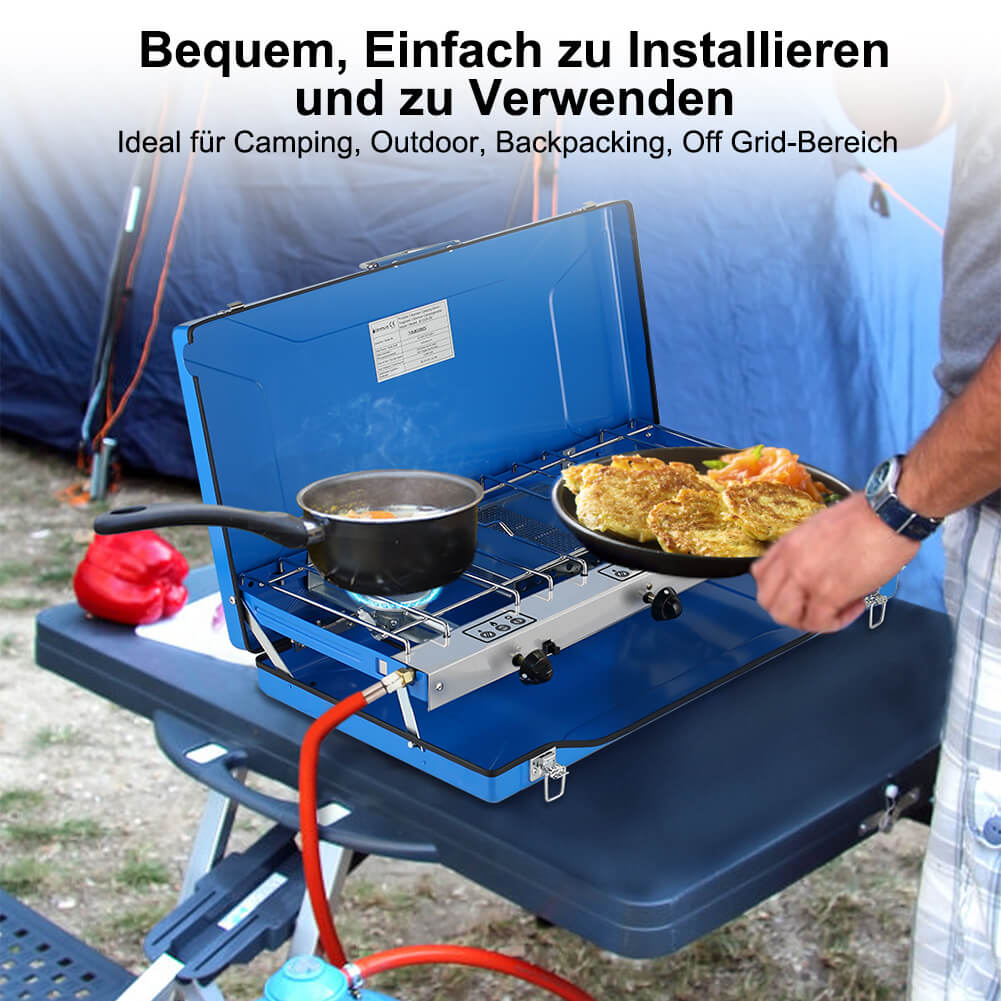 Réchaud de camping Camplux avec 3 brûleurs, coupe-vent, portable pour l'extérieur et le camping