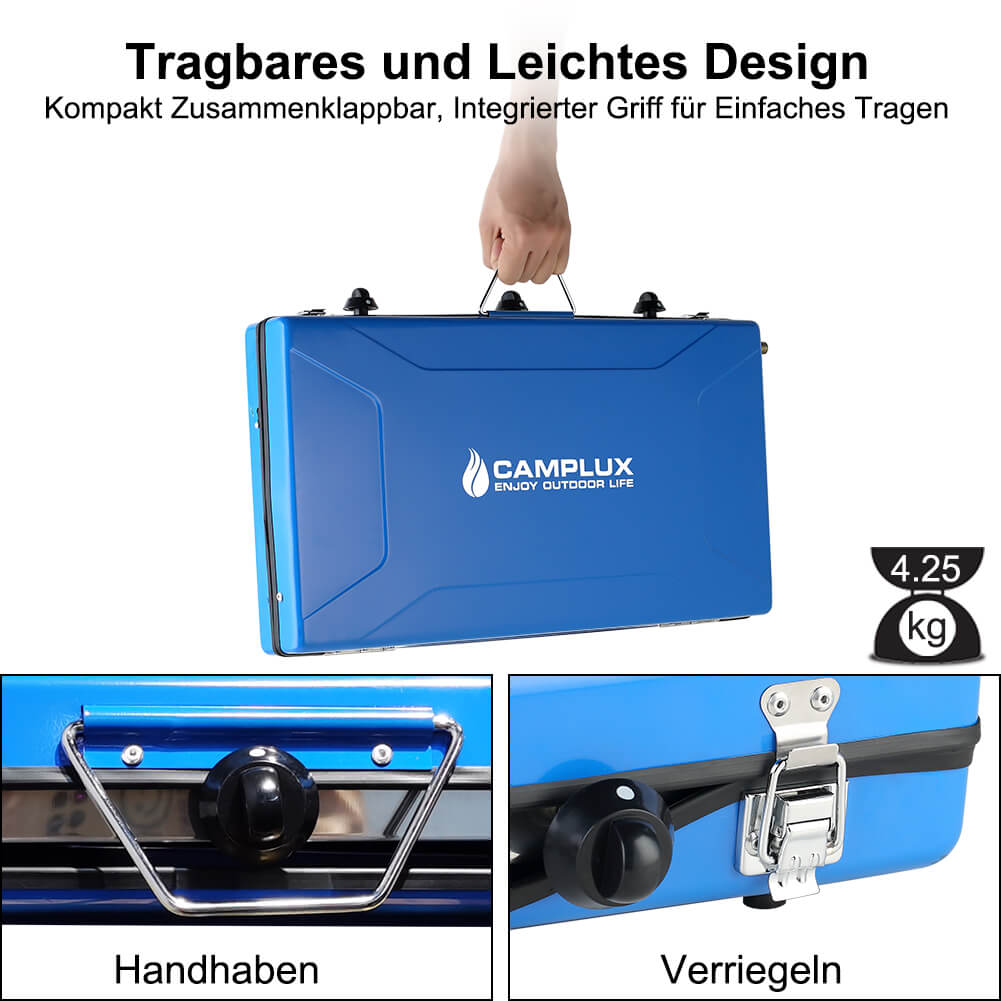 Réchaud de camping Camplux avec 3 brûleurs, coupe-vent, portable pour l'extérieur et le camping