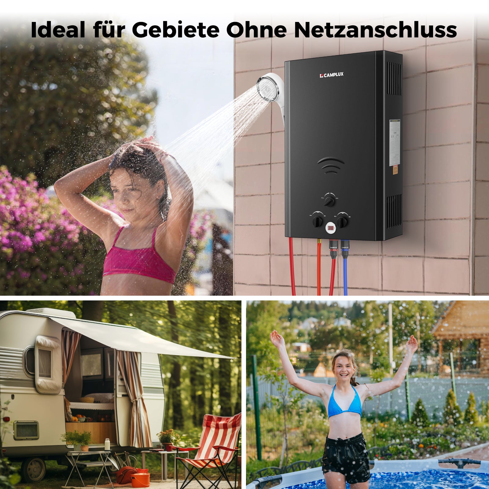 Propangas Gasdurchlauferhitzer 20L für Gartendusche Außendusche Wohnmobil