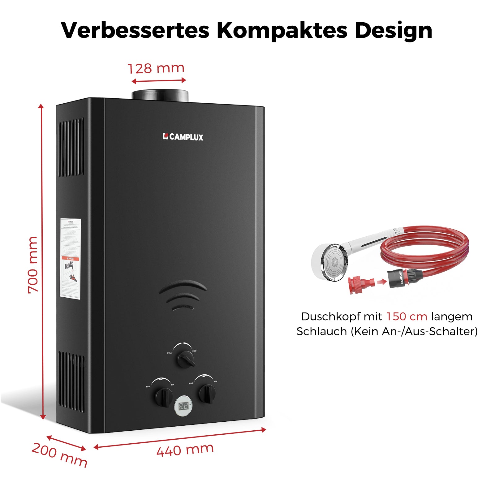 Propangas Gasdurchlauferhitzer 20L für Gartendusche Außendusche Wohnmobil