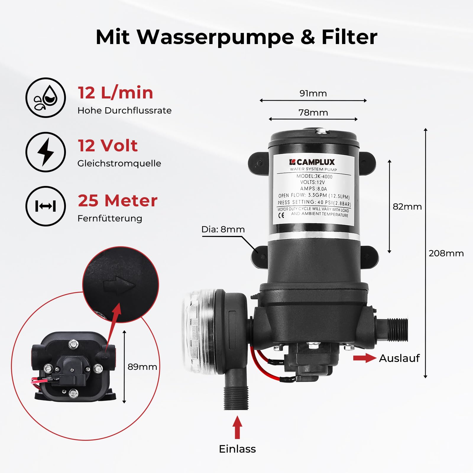 CAMPLUX F10 PRO Die Erste Serie Tragbarer Gasdurchlauferhitzer, 10 L Warmwasser mit 12V-Pumpe