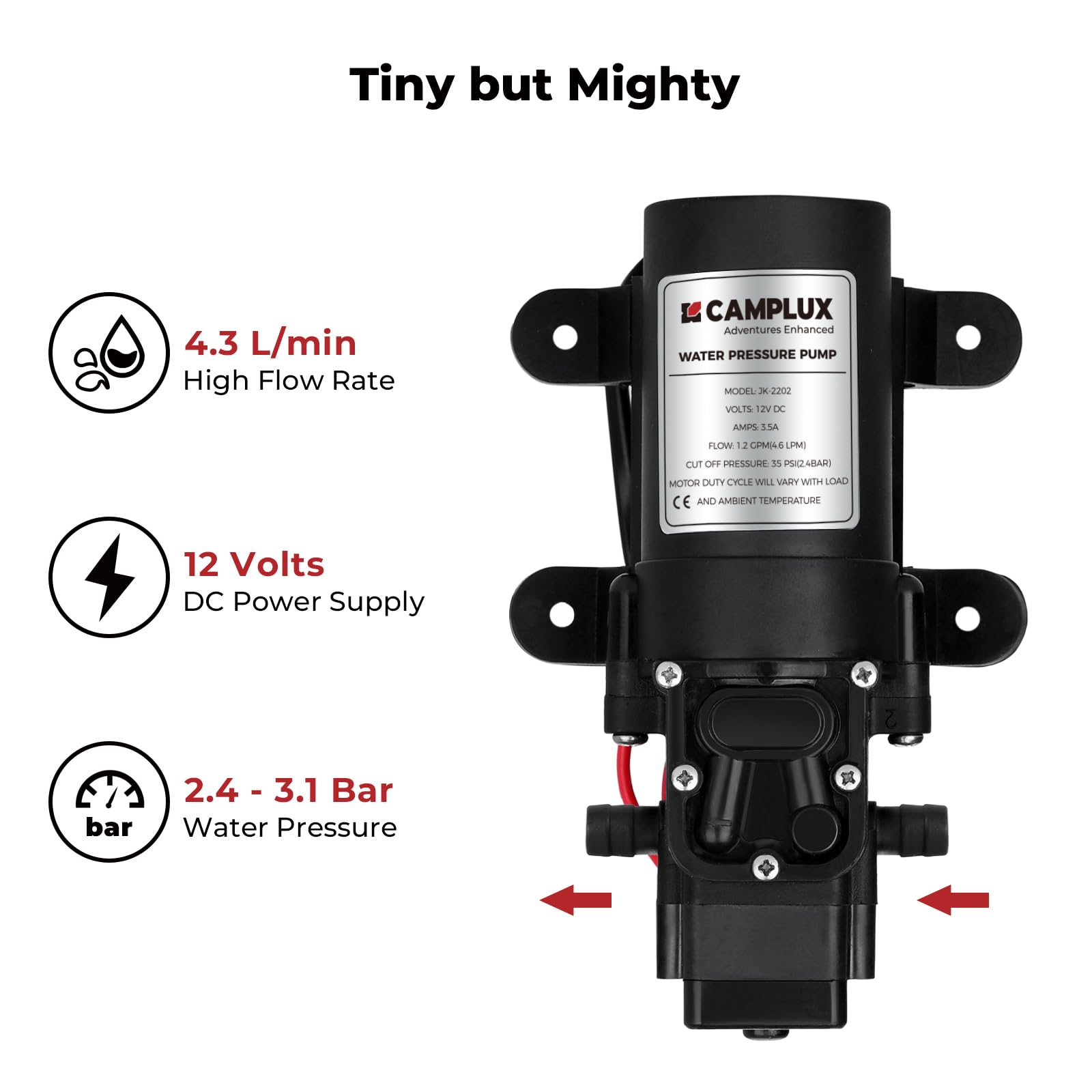 Camplux 12V Wasserpumpe 4.3L/min für Wohnwagen und Boot