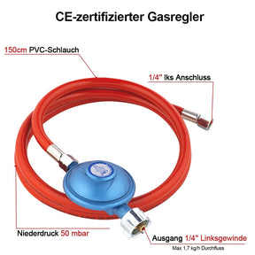 CAMPLUX GE100 Gasregler 50mbar mit 150cm Schlauch