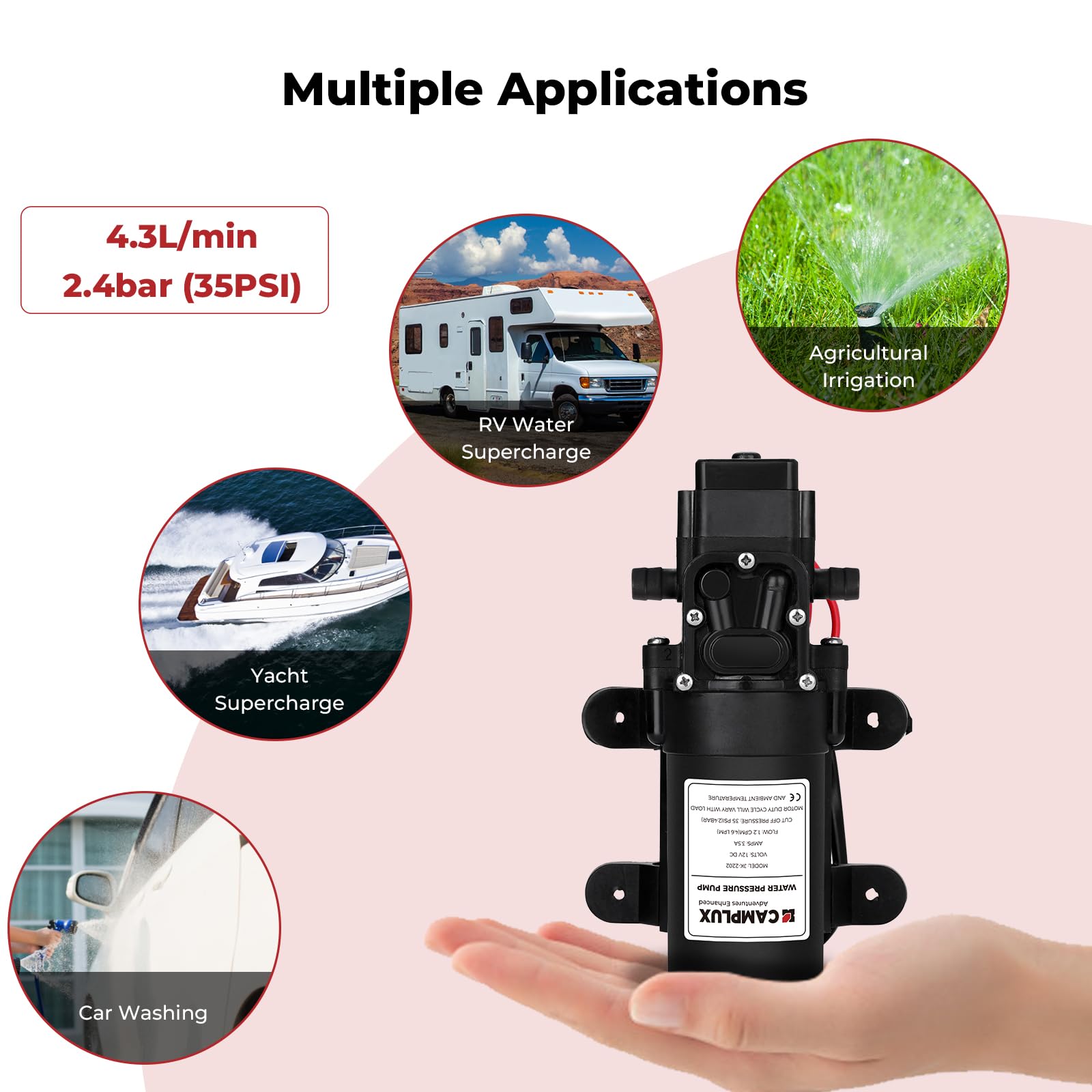 Pompa Acqua 12V TOTMOX Per Camper - Autoadescante, 35 PSI, 4,3 LPM, Con Valvola 360° - Foto 10