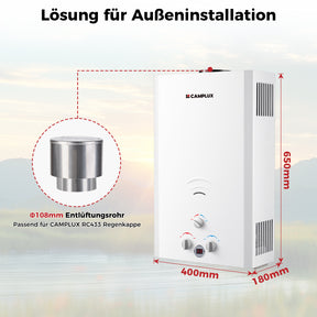 Propangas Gasdurchlauferhitzer 16L BW422 Camping Outdoor Gartendusche