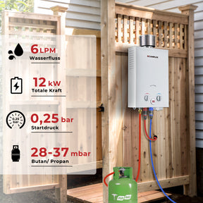 Camplux BW158C Tankless Gasdurchlauferhitzer mit Regenkappe