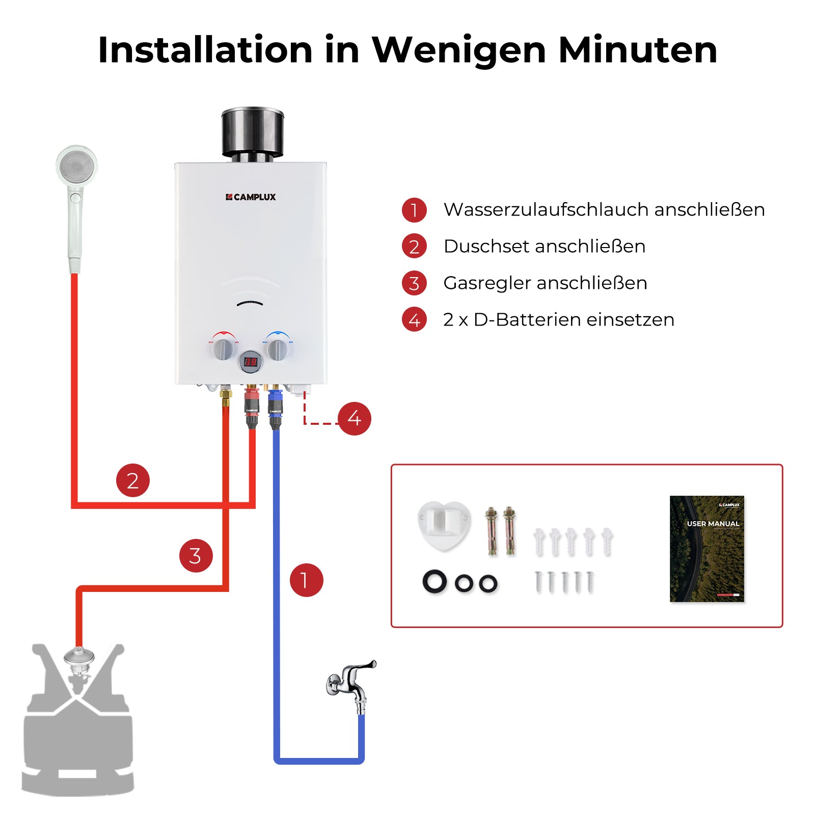 Camplux BW158C Tankless Gasdurchlauferhitzer mit Regenkappe