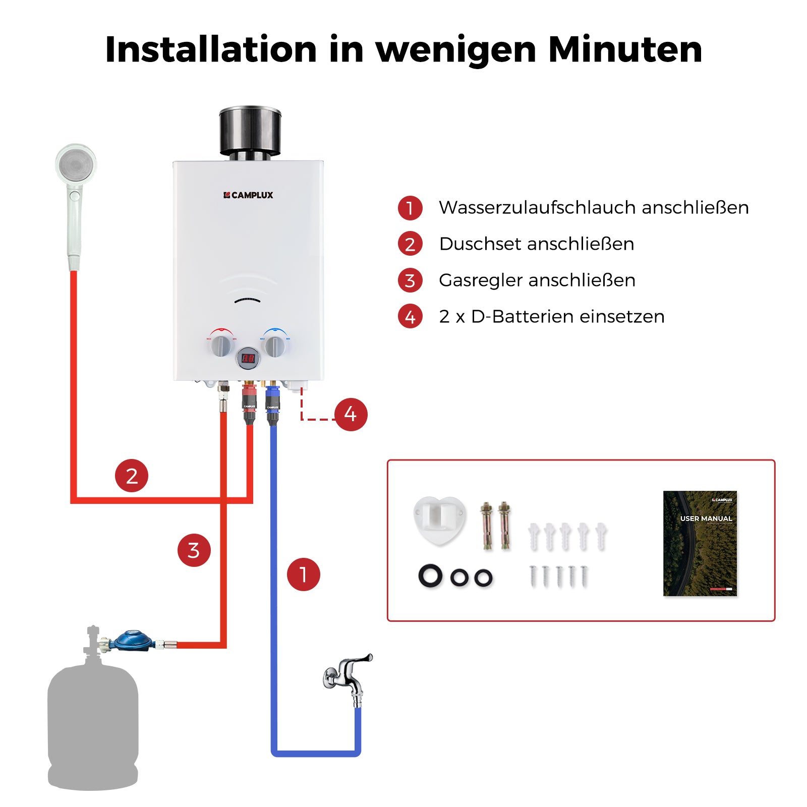 Camplux BW158C Tankless Gasdurchlauferhitzer mit Regenkappe