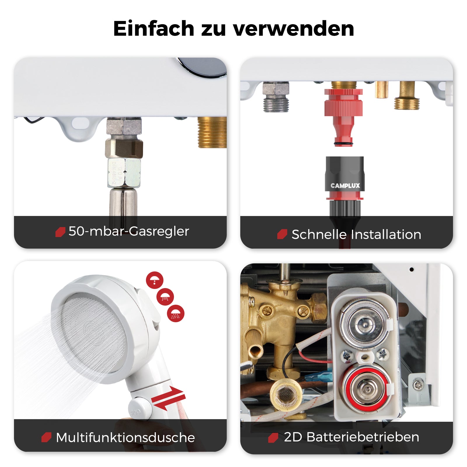 Camplux BW158C Tankless Gasdurchlauferhitzer mit Regenkappe