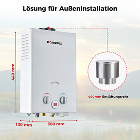 Camplux BW158C Tankless Gasdurchlauferhitzer mit Regenkappe