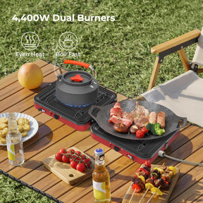 CAMPLUX FoldGo Campingkocher 2 Brenner, tragbarer Gaskocher mit Griff für Schraub-Gaskanister, ideal für Camping, Wandern, Picknick