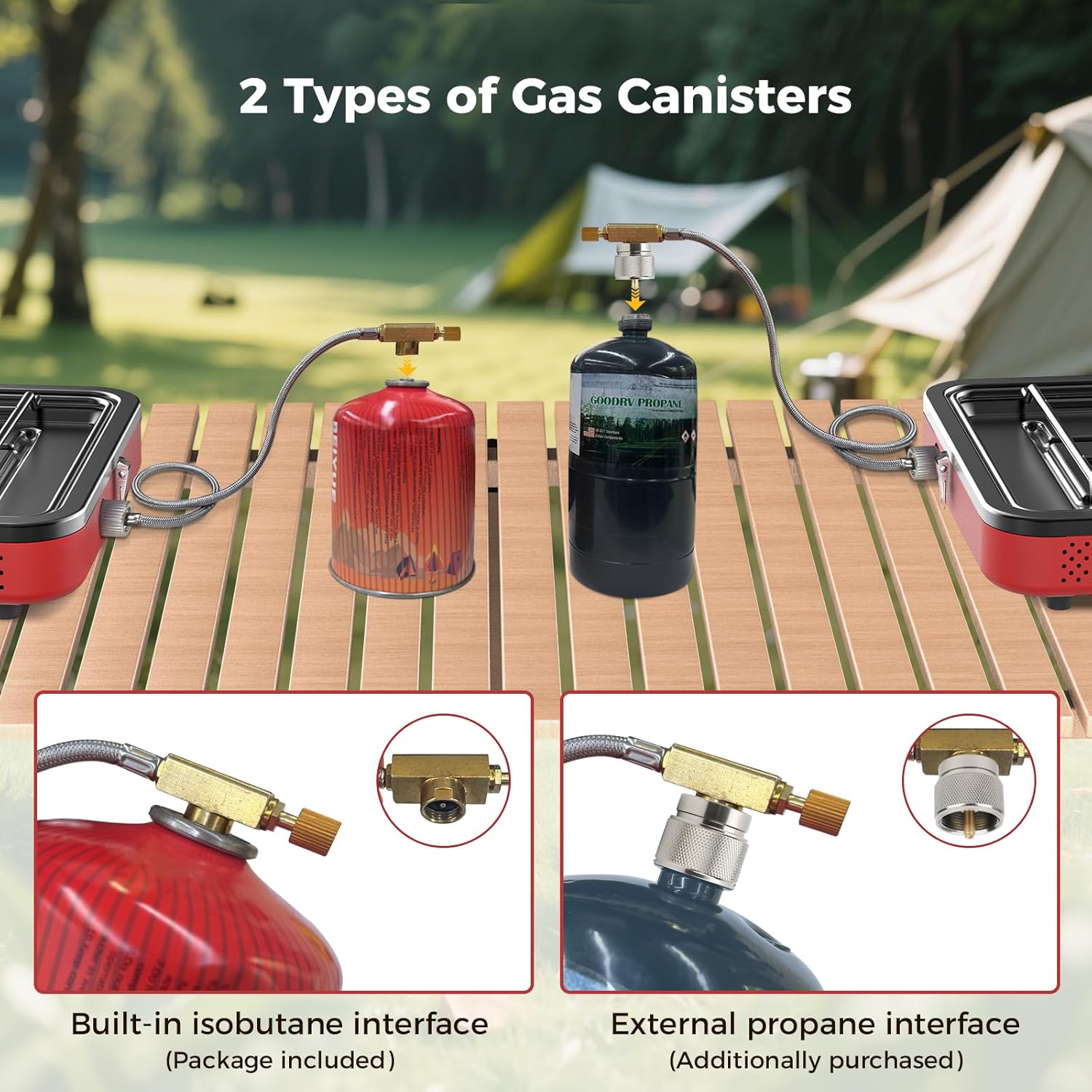 CAMPLUX FoldGo Campingkocher 2 Brenner, tragbarer Gaskocher mit Griff für Schraub-Gaskanister, ideal für Camping, Wandern, Picknick