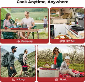 CAMPLUX FoldGo Campingkocher 2 Brenner, tragbarer Gaskocher mit Griff für Schraub-Gaskanister, ideal für Camping, Wandern, Picknick