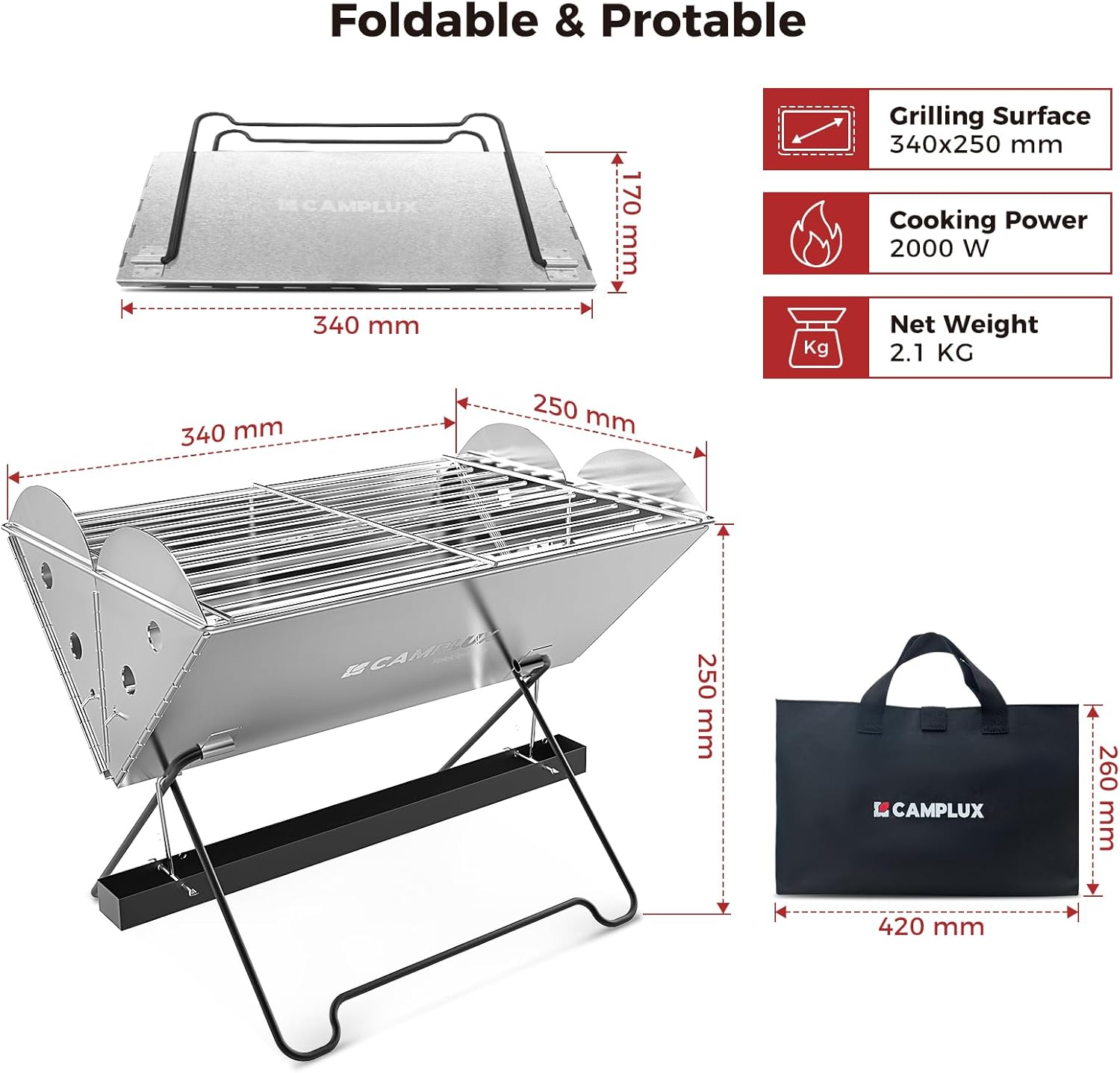 CAMPLUX FoldGo FG14GS Portable 2-in-1 Gas & Charcoal Grill