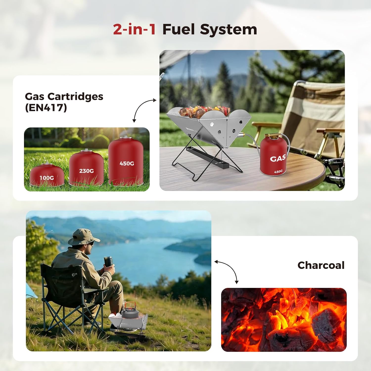 CAMPLUX FoldGo FG14GS Portable 2-in-1 Gas & Charcoal Grill