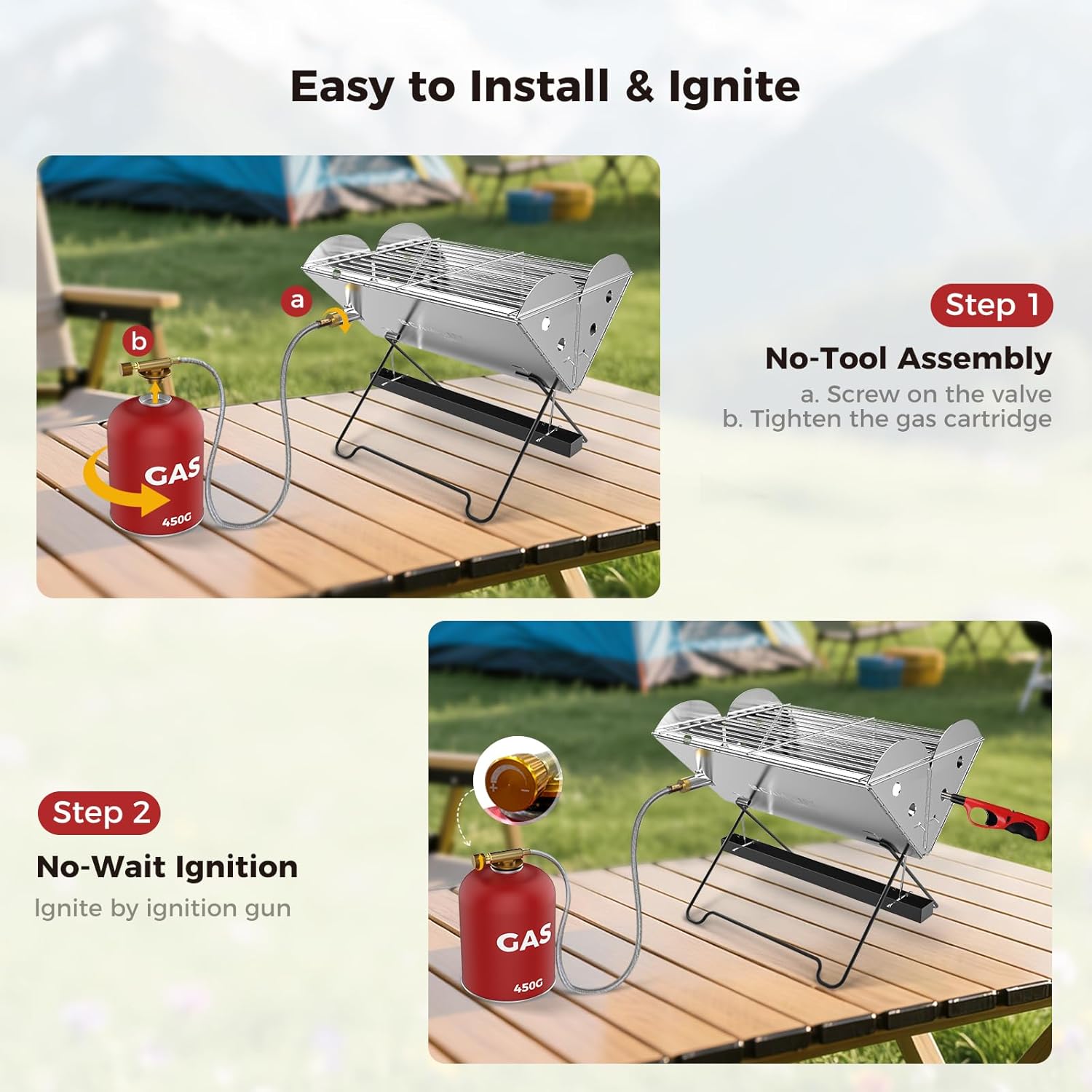 Foldable suitcase grill for camping, picnics, patio cooking, and outdoor BBQ