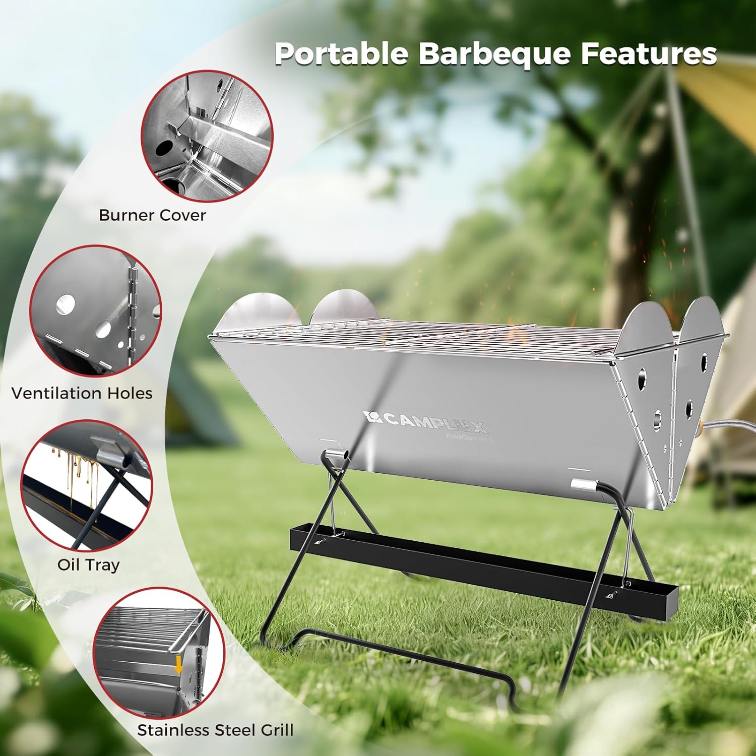 CAMPLUX FoldGo FG14GS Portable 2-in-1 Gas & Charcoal Grill