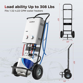 CAMPLUX Mobiler Gasflaschenwagen für Gasdurchlauferhitzer, Schwerlast-Sackkarre aus Stahl mit 26 cm (10”) Pneumatikreifen, Ideal für Camping, Haustierpflege & Außenbereich, D52