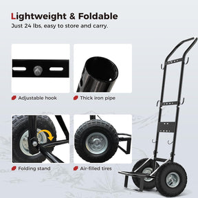 CAMPLUX Mobiler Gasflaschenwagen für Gasdurchlauferhitzer, Schwerlast-Sackkarre aus Stahl mit 26 cm (10”) Pneumatikreifen, Ideal für Camping, Haustierpflege & Außenbereich, D52