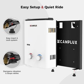 CAMPLUX Schnellspann-Halterung für AY132 tragbaren Warmwasserbereiter, robuste Stahlhalterung mit Anti-Vibrations-Pads, werkzeuglose Einrichtung für Wohnmobil, Anhänger, Wohnmobil und Garage
