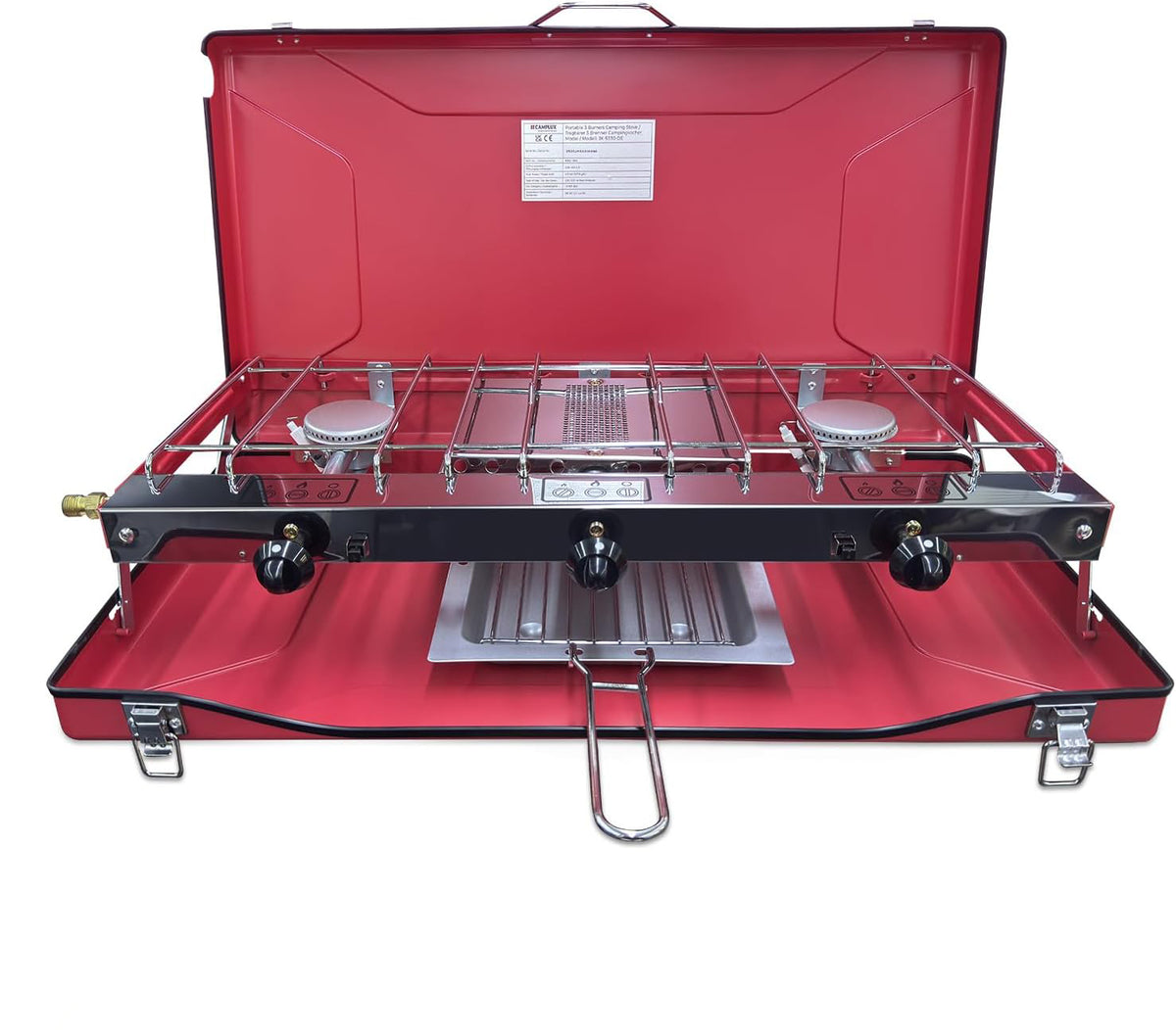 Réchaud de camping Camplux JK-5330 3 brûleurs avec couvercle pour butane/propane, puissance 4,5 kW