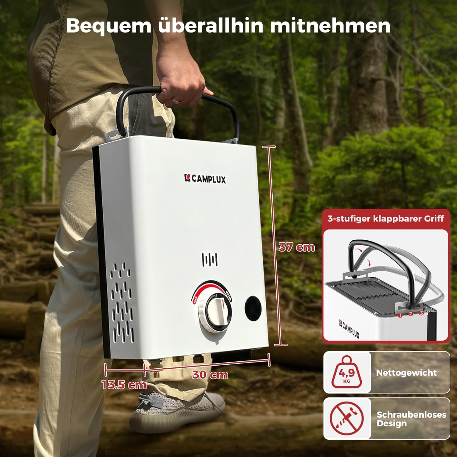 Camplux F5 Tragbarer Gasdurchlauferhitzer
