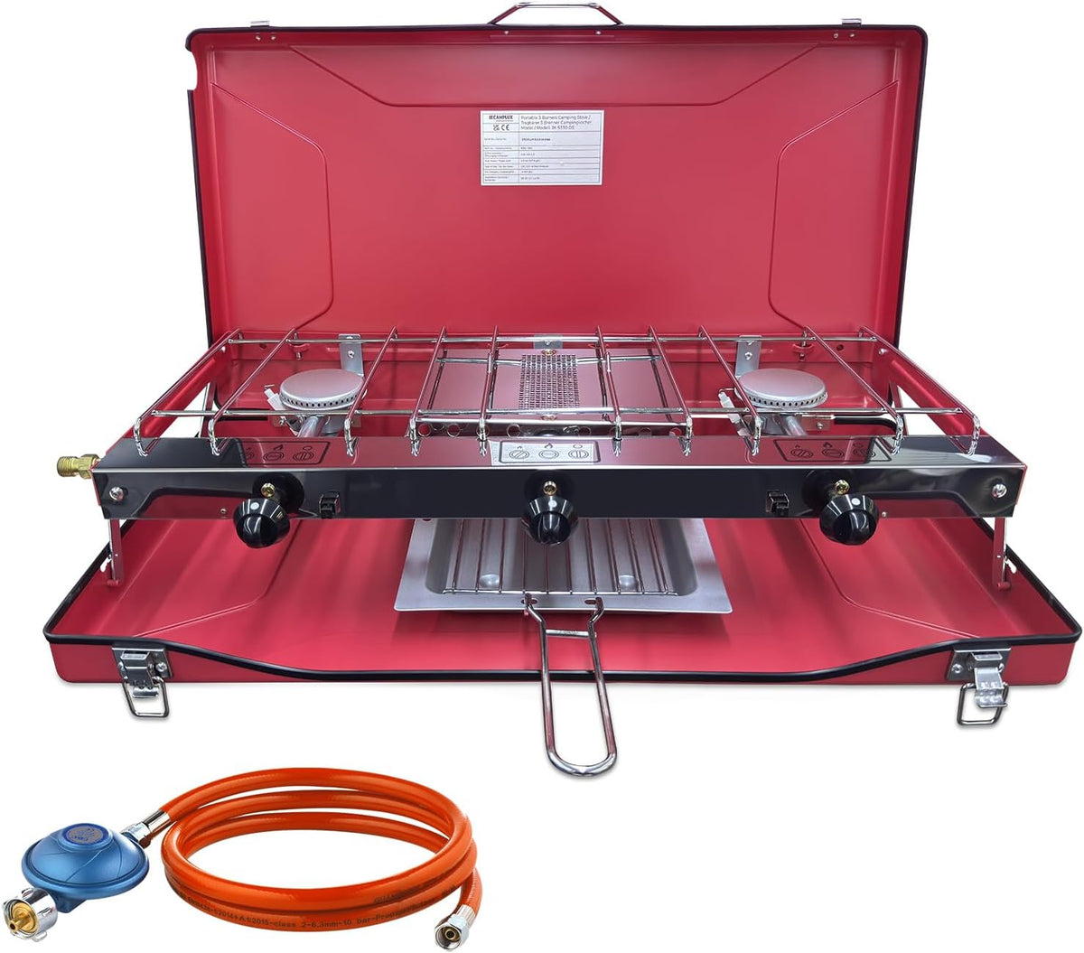 Propangas Campingkocher 3 Brenner 6,25 kW Winddicht Tragbar für Outdoor