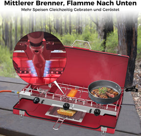 Réchaud de camping Camplux avec 3 brûleurs, coupe-vent, portable pour l'extérieur et le camping