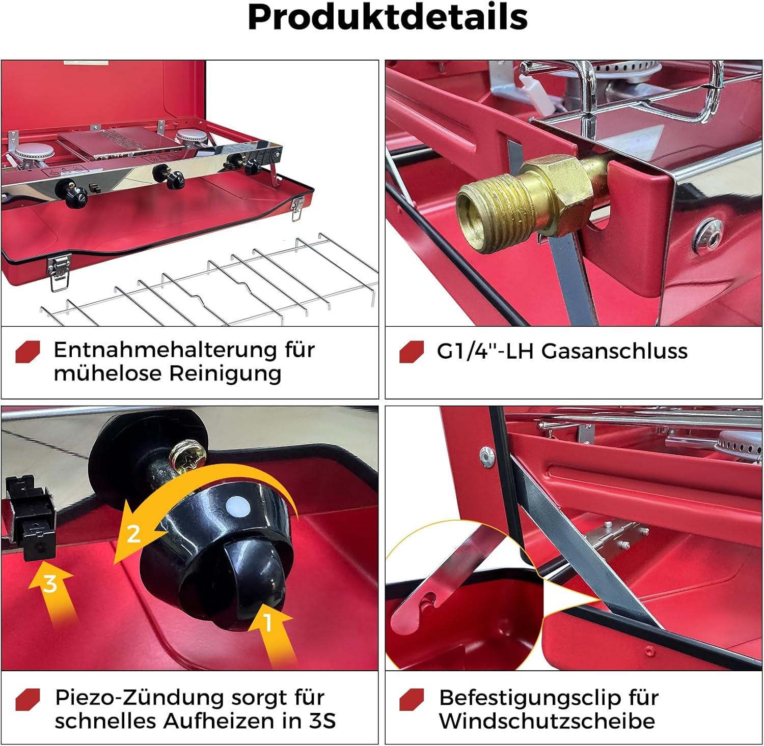 Réchaud de camping Camplux avec 3 brûleurs, coupe-vent, portable pour l'extérieur et le camping