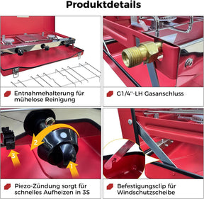 Réchaud de camping Camplux avec 3 brûleurs, coupe-vent, portable pour l'extérieur et le camping