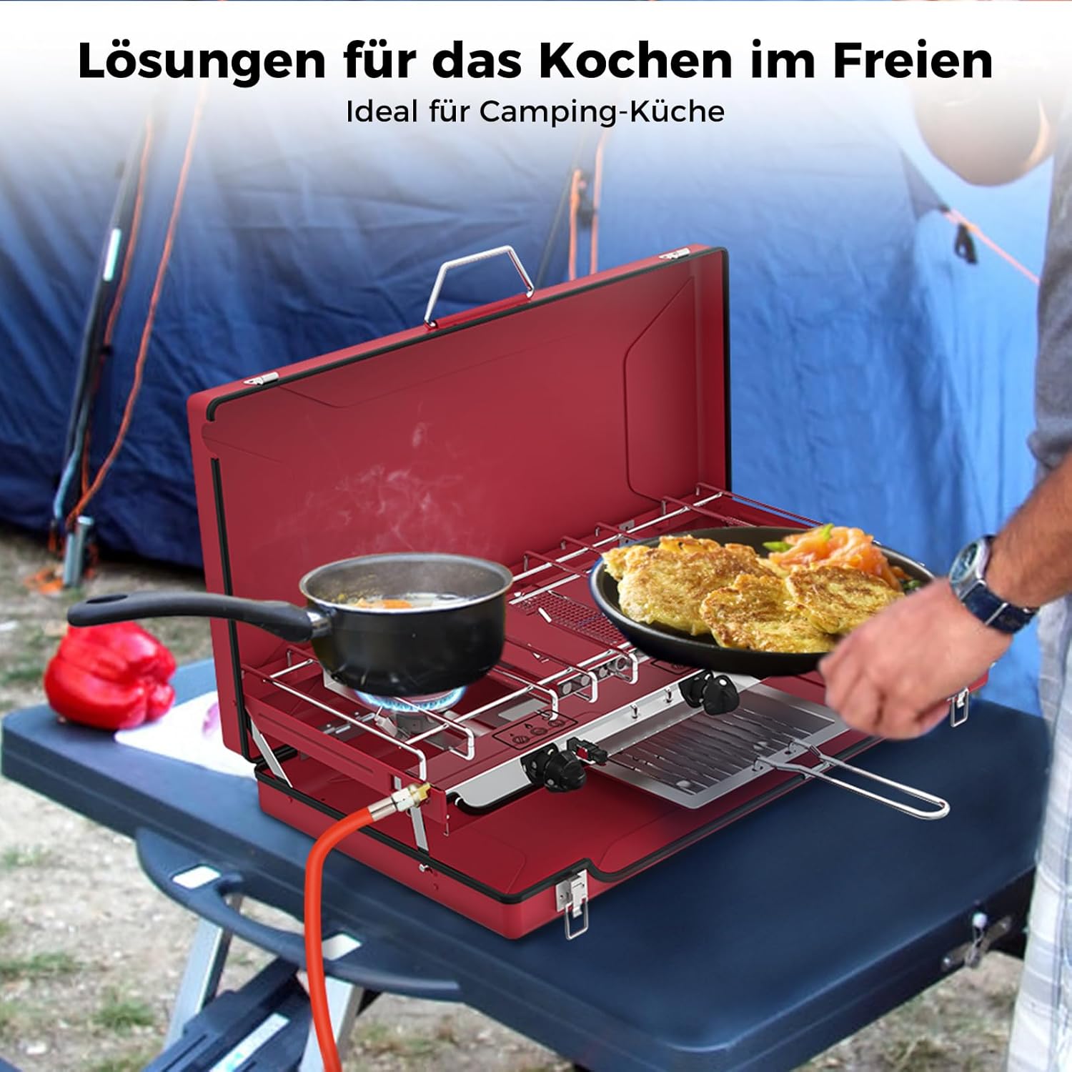 Camplux JK-8620 Pliable Réchaud de Camping à Gaz Portable, 2 Brûleurs Camplux JK-8620 Pliable Réchaud de Camping à Gaz Portable, 2 Brûleurs