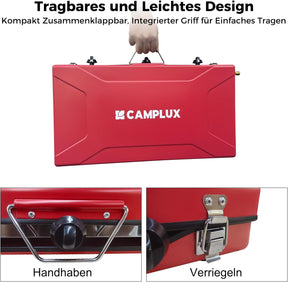 Réchaud de camping Camplux avec 3 brûleurs, coupe-vent, portable pour l'extérieur et le camping