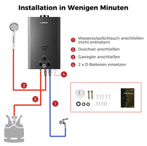 Propangas Gasdurchlauferhitzer 20L für Gartendusche Außendusche Wohnmobil