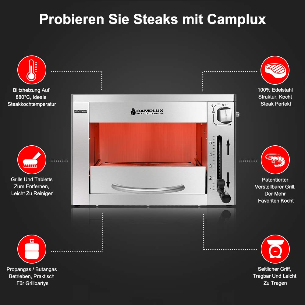 Camplux SG102 Tragbar Hochtemperatur Gasgrill 880°C